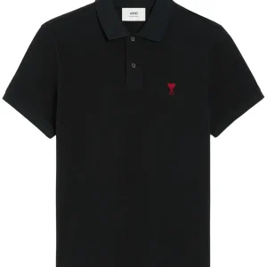 AMI Paris 'Ami de Coeur' Polo Shirt in Black