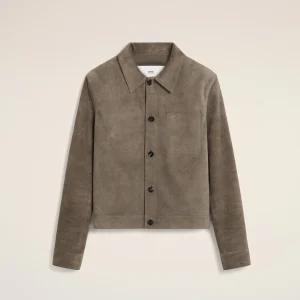 AMI Paris Beige Leather Buttoned Jacket