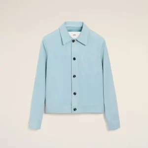 AMI Paris Blue Leather Ami De Coeur Buttoned Jacket