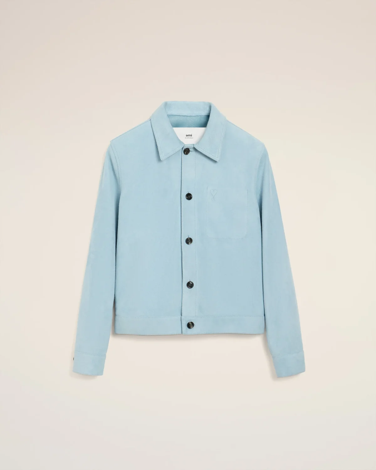 AMI Paris Blue Leather Ami De Coeur Buttoned Jacket AMI Paris Blue Leather Ami De Coeur Buttoned Jacket