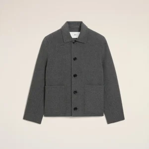 AMI Paris Grey Wool Boxy Buttoned Jacket